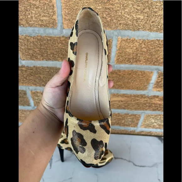 Charlotte Olympia Dolly Leopard Beige Gold Black Figure Heel Platform Pu… - Picture 12 of 16
